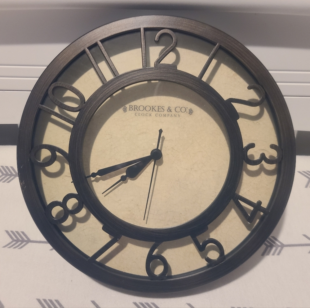 Brookes & Co. Wall Clock Round, Metal, Oil Rubbed Bronze finish color,  8 Inch